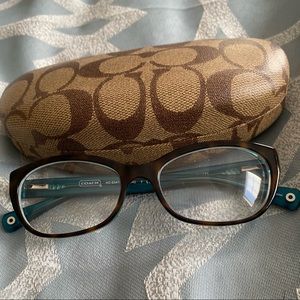Coach Tortoise and Teal Glasses and case